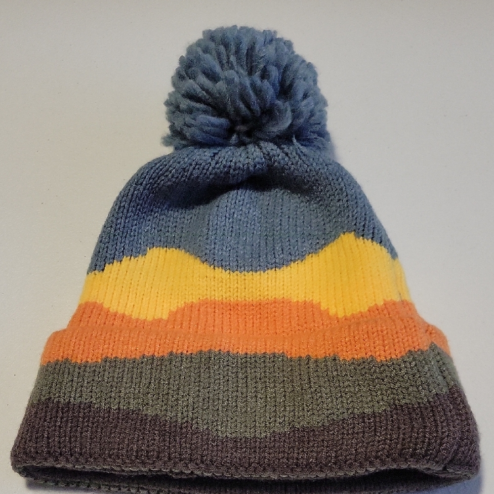Pom Beanie Hat - Blue, Yellow, Orange, Gray. 4